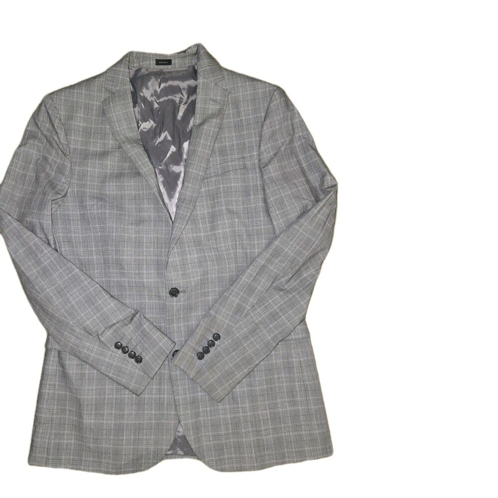 J. Ferrar 360° Stretch Suit Jacket 42 Long Slim Fit Grey Glen Plaid 2-Button - Picture 2 of 8
